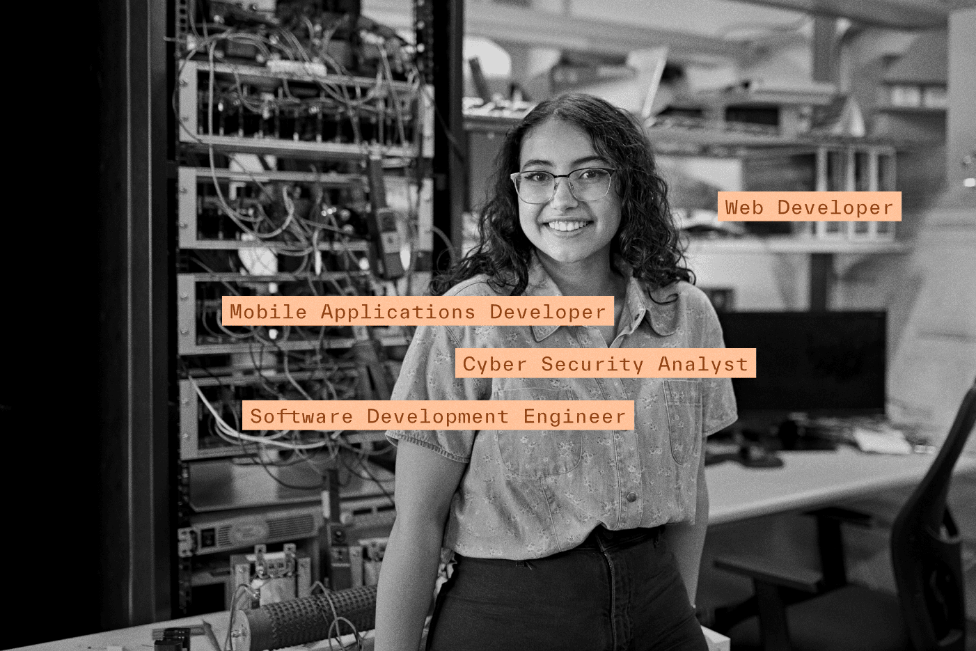 young woman in server room